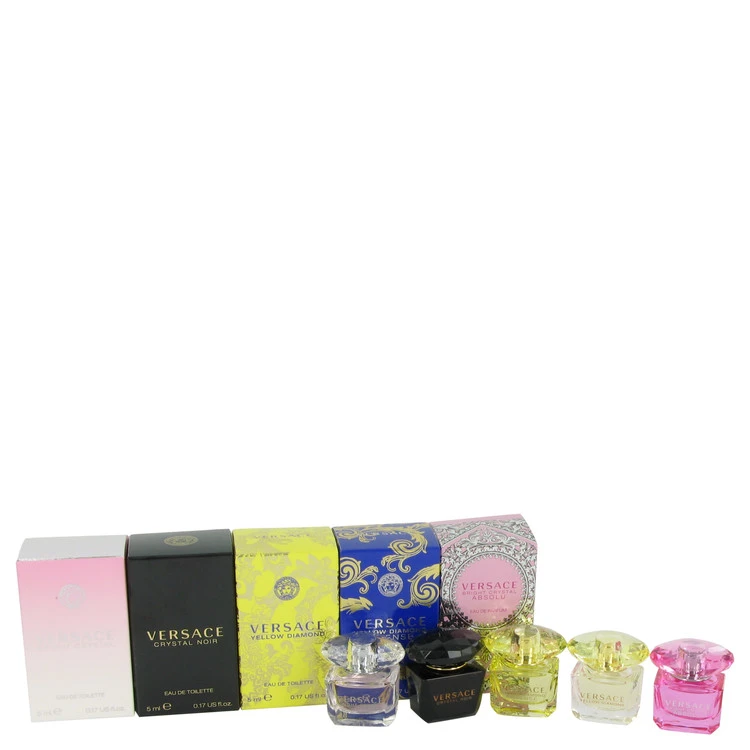 Bright Crystal Gift Set: Miniature Collection Includes 0,17 oz minis of Crystal Noir, Bright Crystal, Yellow Diamond, Bright Crystal Absolu and Yellow Diamond Intense chính hãng Versace