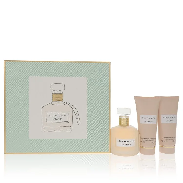 Carven Le Parfum Gift Set: 100 ml (3,4 oz) Eau De Parfum (EDP) Spray + 100 ml (3,4 oz) Body Milk + 100 ml (3,4 oz) Shower Gel chính hãng Carven