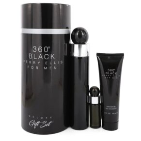 Perry Ellis 360 Black Gift Set: 100 ml (3,4 oz) Eau De Toilette (EDT) Spray + 0,25 oz Mini EDT Travel Spray + 3 oz (90 ml) Shower Gel chính hãng Perry Ellis
