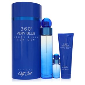 Perry Ellis 360 Very Blue Gift Set: 100 ml (3,4 oz) Eau De Toilette (EDT) Spray + 0,25 oz Mini EDT Spray + 3 oz (90 ml) Shower Gel chính hãng Perry Ellis