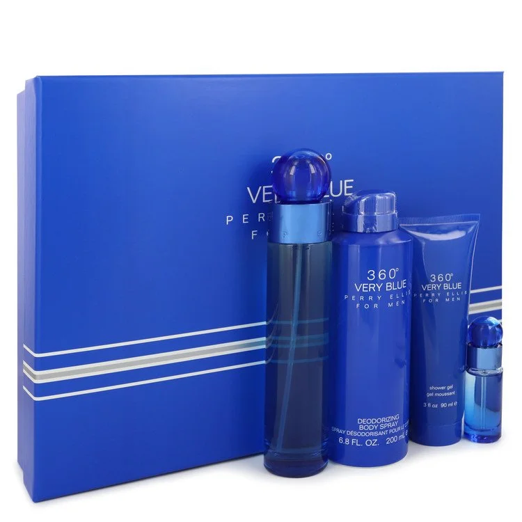 Perry Ellis 360 Very Blue Gift Set: 100 ml (3,4 oz) Eau De Toilette (EDT) Spray + 0,25 oz Mini EDT Spray + 3 oz (90 ml) Shower Gel + 200 ml (6,8 oz) Body Spray chính hãng Perry Ellis